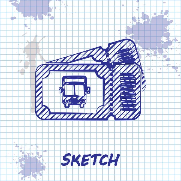 Sketch line Ikona biletu autobusowego izolowana na białym tle. Bilet na transport publiczny. Ilustracja wektora — Wektor stockowy