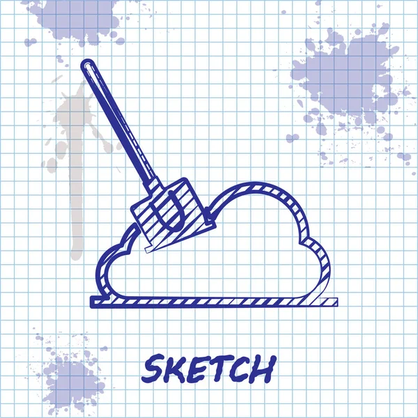 Sketch line Shovel in the ground icon isolated on white background. Gardening tool. Tool for horticulture, agriculture, farming. Vector Illustration — Stock Vector