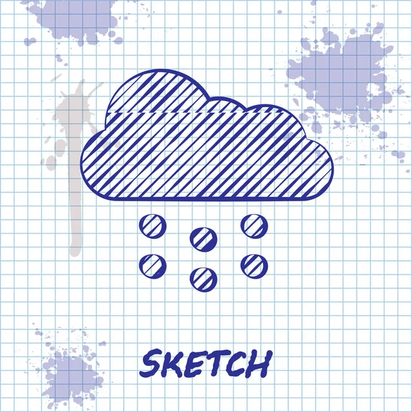 Sketch line Cloud with snow icon isolated on white background. Cloud with snowflakes. Single weather icon. Snowing sign. Vector Illustration