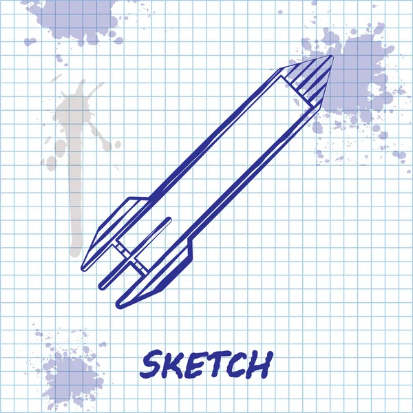 Sketch line Ícone de foguete isolado no fundo branco. Ilustração vetorial —  Vetores de Stock