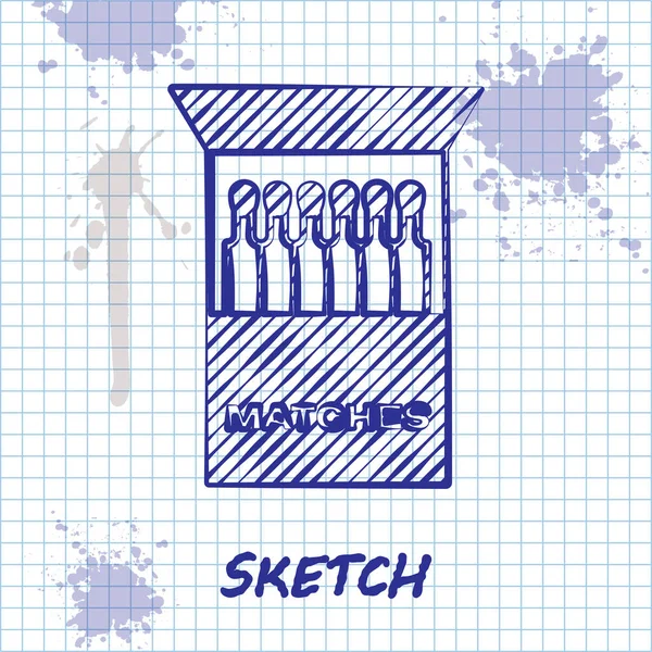 Skizze Linie öffnen Streichholzschachtel und Streichhölzer Symbol isoliert auf weißem Hintergrund. Vektorillustration — Stockvektor