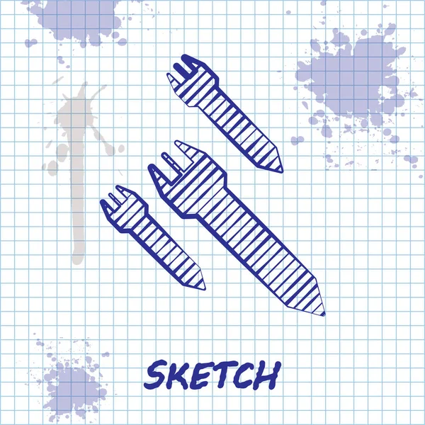 Sketch line Ícone de foguete isolado no fundo branco. Ilustração vetorial — Vetor de Stock