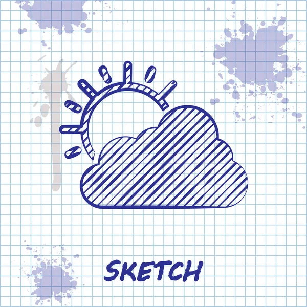 Línea de boceto Icono del tiempo del sol y la nube aislado sobre fondo blanco. Ilustración vectorial — Vector de stock