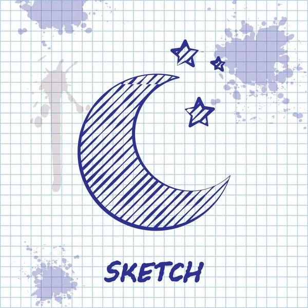Skizze Linie Mond und Sterne Symbol isoliert auf weißem Hintergrund. Vektorillustration — Stockvektor