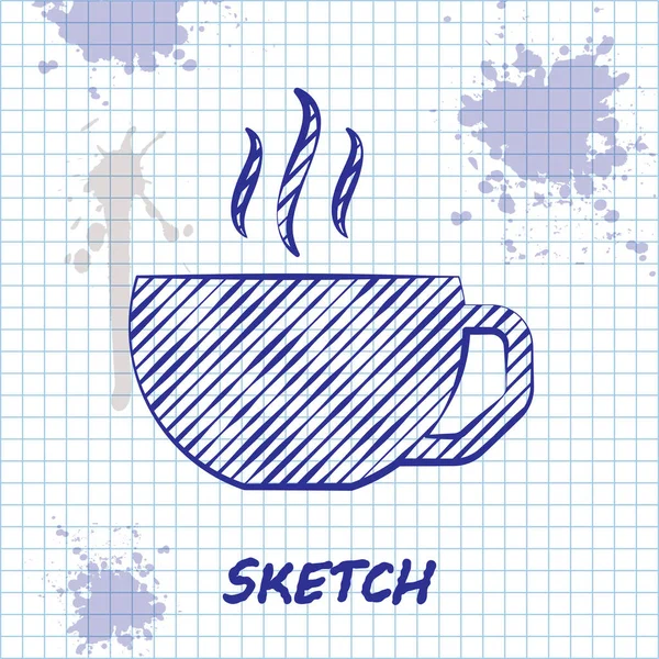 Linia szkicu ikona płaskiego kubka kawy na białym tle. Filiżanka herbaty. Gorący napój kawy. Ilustracja wektorowa — Wektor stockowy