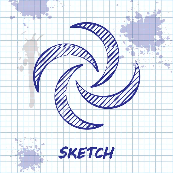 Linea schizzo icona Tornado isolata su sfondo bianco. Ciclone, turbine, imbuto tempesta, vento uragano o icona meteo twister. Illustrazione vettoriale — Vettoriale Stock
