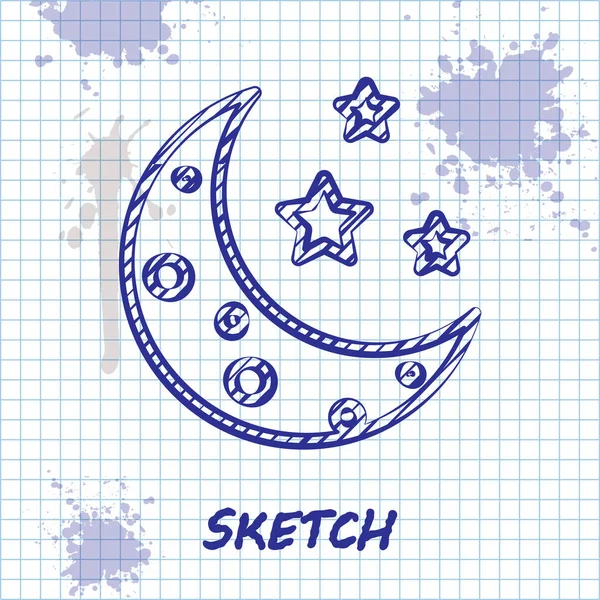 Sketch line Moon and stars icon isolated on white background. Vector Illustration — Stock Vector