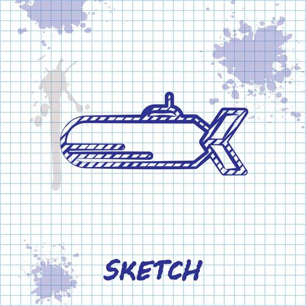 Sketch line Ícone submarino isolado no fundo branco. Navio militar. Ilustração vetorial — Vetor de Stock