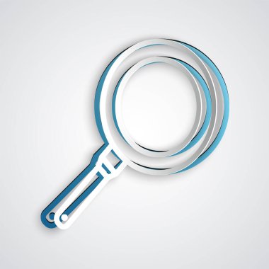 Kağıt kesiği tava simgesi gri arkaplanda izole edilmiş. Kızartma veya kızartma gıda sembolü. Kağıt sanatı tarzı. Vektör İllüstrasyonu