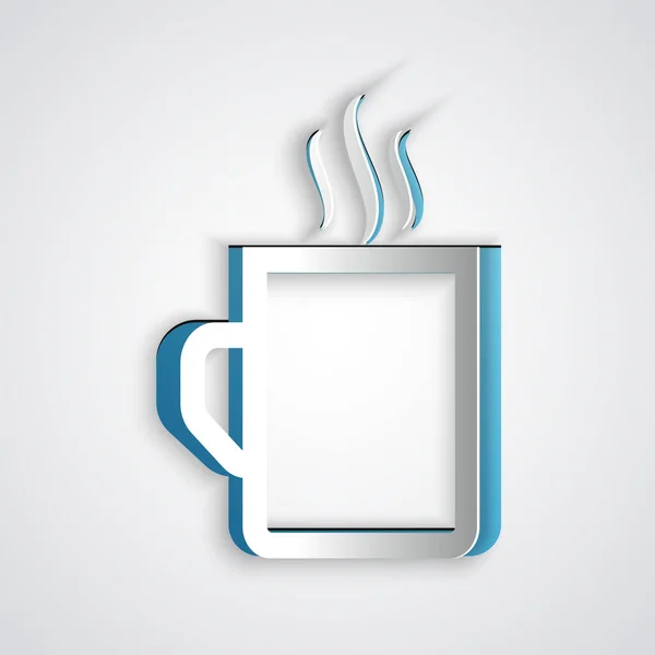 Папір вирізав плаский значок чашки кави, ізольований на сірому фоні. Чайна чашка. Гарячий напій кава. Стиль паперового мистецтва. Векторна ілюстрація — стоковий вектор