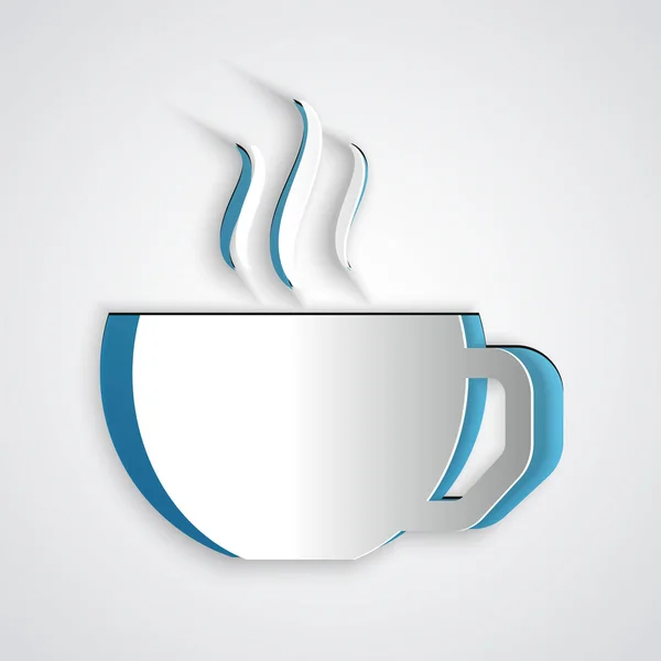 Papiergeschnittene Kaffeetasse flaches Symbol isoliert auf grauem Hintergrund. Teetasse vorhanden. Heißgetränk Kaffee. Papierkunst. Vektorillustration — Stockvektor