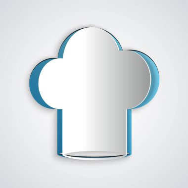 Kağıt kesiği Şef şapkası simgesi gri arkaplanda izole edilmiş. Aşçılık sembolü. Aşçı şapkası. Kağıt sanatı tarzı. Vektör İllüstrasyonu