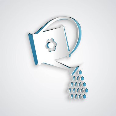 Kağıt kesiği. Gri arkaplanda izole edilmiş su kutusu simgesi. Sulama sembolü. Kağıt sanatı tarzı. Vektör İllüstrasyonu