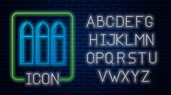 Ragyogó Neon bullet ikon izolált téglafal háttérben. Neonfény ábécé. Vektoros illusztráció — Stock Vector