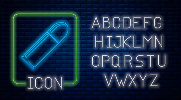 Glowing neon Bullet icon isolated on brick wall background. Neon light alphabet. Vector Illustration — Stock Vector