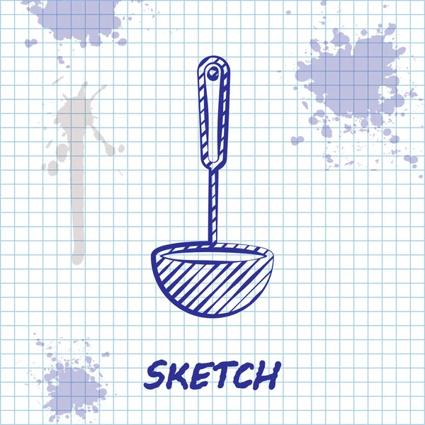 Línea de boceto Icono de cucharón de cocina aislado sobre fondo blanco. Utensil de cocina. Signo de cuchara de cubiertos. Ilustración vectorial — Archivo Imágenes Vectoriales