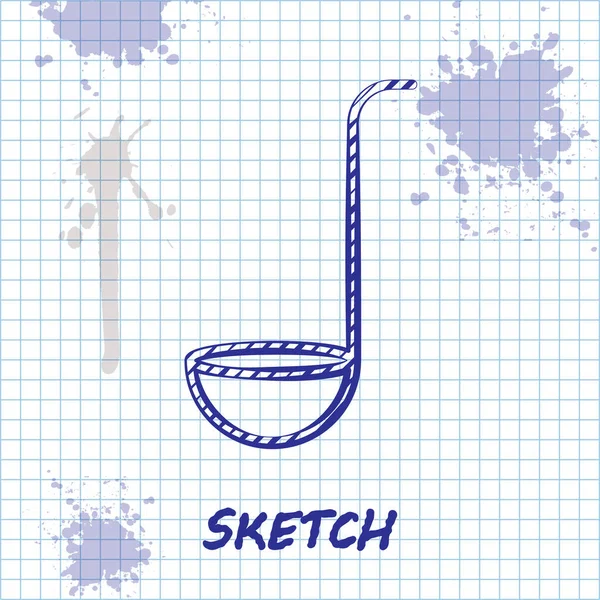 Línea de boceto Icono de cucharón de cocina aislado sobre fondo blanco. Utensil de cocina. Signo de cuchara de cubiertos. Ilustración vectorial — Vector de stock