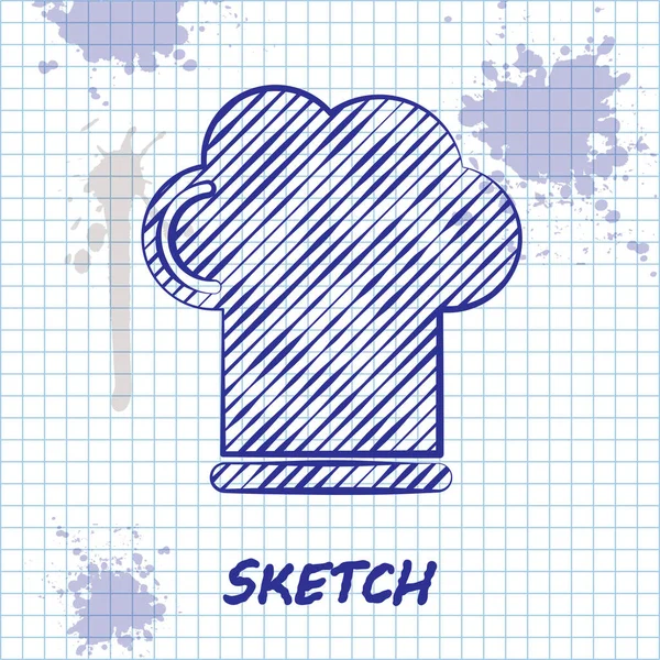 Skiss linje Chef hatt ikon isolerad på vit bakgrund. Matlagningssymbol. Cooks hatt. Vektor Illustration — Stock vektor
