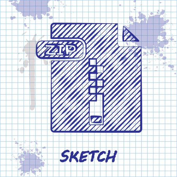 Sketch line Documento del archivo ZIP. Descargar icono de botón zip aislado sobre fondo blanco. Símbolo del archivo ZIP. Ilustración vectorial — Vector de stock