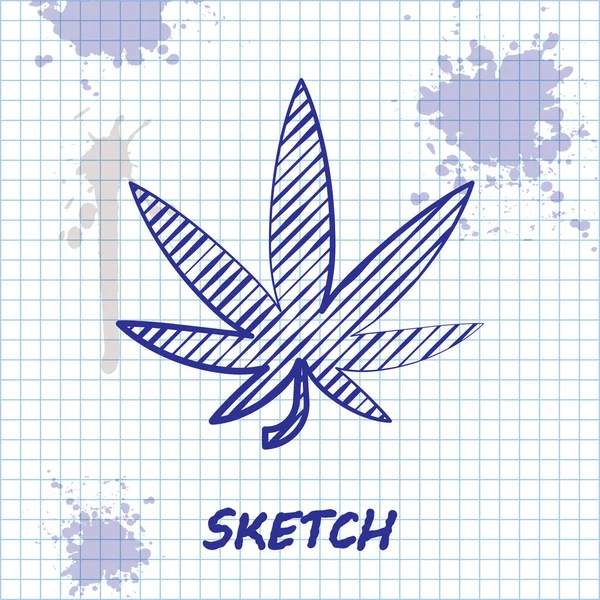 Sketch line Ícone de folha de maconha medicinal ou cannabis isolado no fundo branco. Símbolo de cânhamo. Ilustração vetorial —  Vetores de Stock