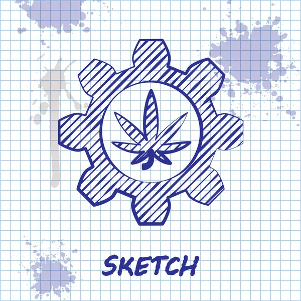 Línea de boceto Tubo de ensayo químico con marihuana o icono de hoja de cannabis aislado sobre fondo blanco. Concepto de investigación. Concepto de aceite de CBD de laboratorio. Ilustración vectorial — Vector de stock