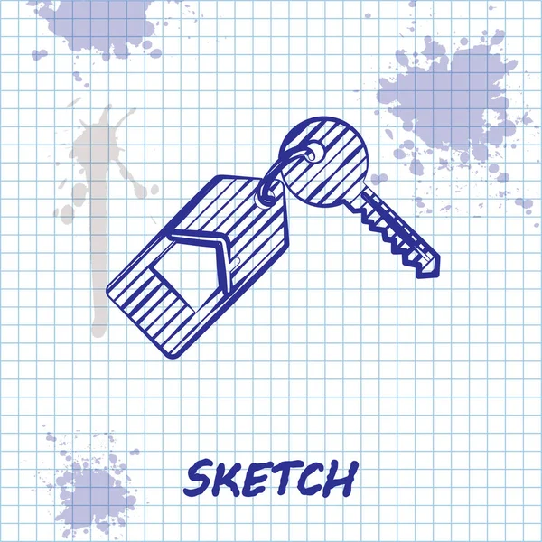 Sketch line House com ícone de chave isolado no fundo branco. O conceito da casa chave na mão. Ilustração vetorial — Vetor de Stock