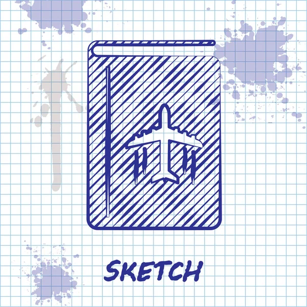 Skizze Linie Coverbook Reiseführer-Symbol isoliert auf weißem Hintergrund. Vektorillustration — Stockvektor