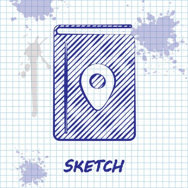 Sketch line Cover book cestovní průvodce ikona izolované na bílém pozadí. Vektorová ilustrace — Stockový vektor