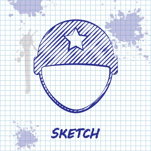 Sketch line Ícone capacete militar isolado no fundo branco. Chapéu do exército símbolo de defesa e proteção. Chapéu de protecção. Ilustração vetorial —  Vetores de Stock