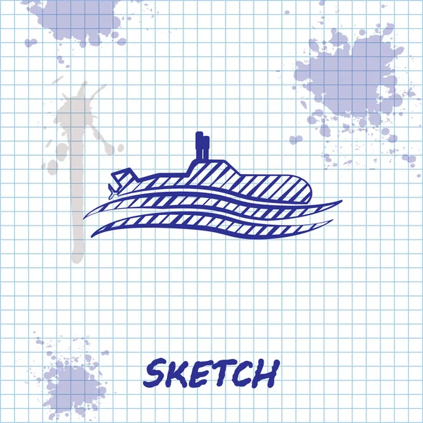 Sketch line Ícone submarino isolado no fundo branco. Navio militar. Ilustração vetorial — Vetor de Stock