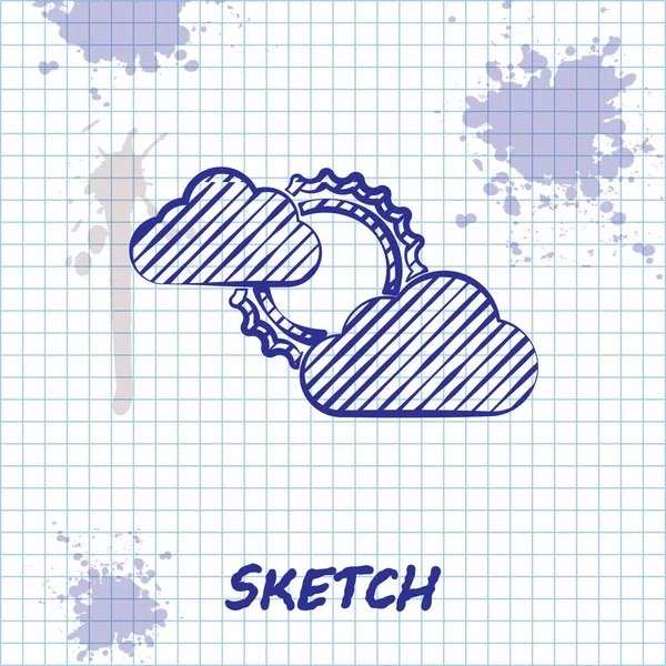 Skizze Linie Sonne und Wolken Wetter-Symbol isoliert auf weißem Hintergrund. Vektorillustration — Stockvektor