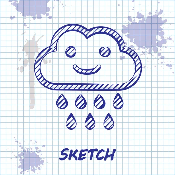 Sketch line Nuage avec icône de pluie isolée sur fond blanc. Précipitation de nuages de pluie avec gouttes de pluie. Illustration vectorielle — Image vectorielle