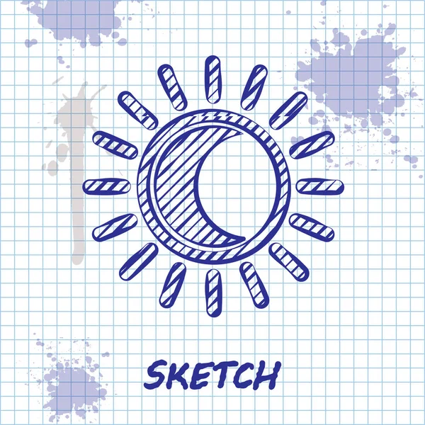 Ligne de croquis Eclipse de l'icône du soleil isolée sur fond blanc. Éclipse totale du sonar. Illustration vectorielle — Image vectorielle