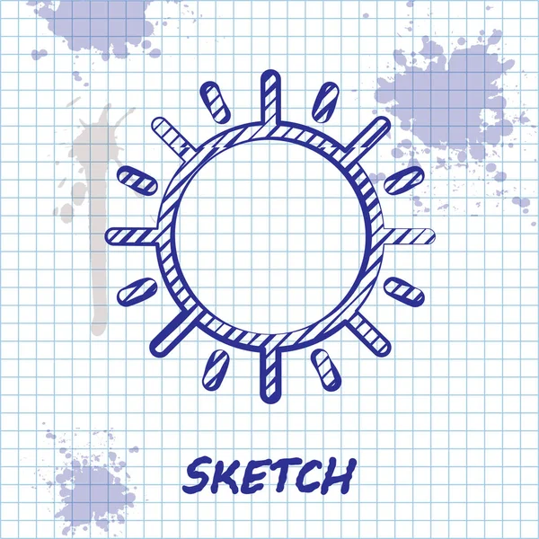 Čára náčrtku sluneční ikona izolovaná na bílém pozadí. Vektorová ilustrace — Stockový vektor