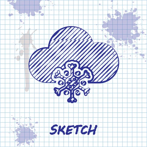 Sketch line Cloud με εικονίδιο χιονιού απομονωμένο σε λευκό φόντο. Σύννεφο με νιφάδες χιονιού. Μονό καιρικό φαινόμενο. Χιονίζει. Εικονογράφηση διανύσματος — Διανυσματικό Αρχείο