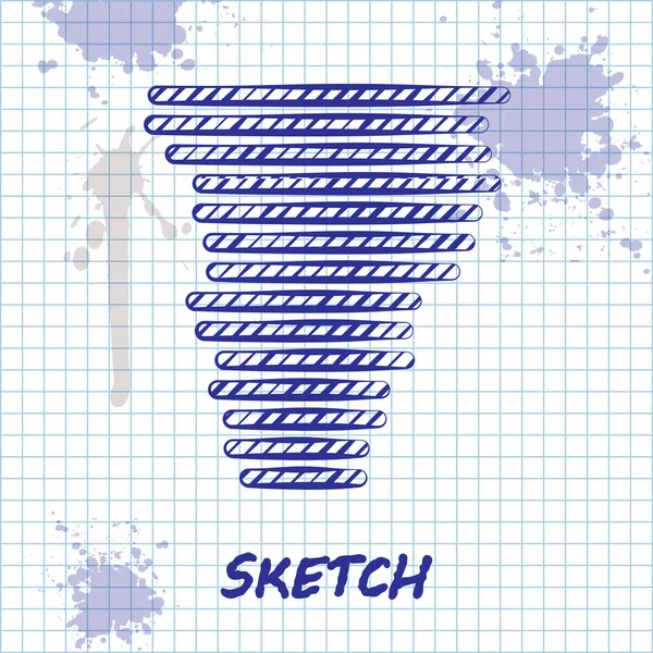 Linea schizzo icona Tornado isolata su sfondo bianco. Ciclone, turbine, imbuto tempesta, vento uragano o icona meteo twister. Illustrazione vettoriale — Vettoriale Stock
