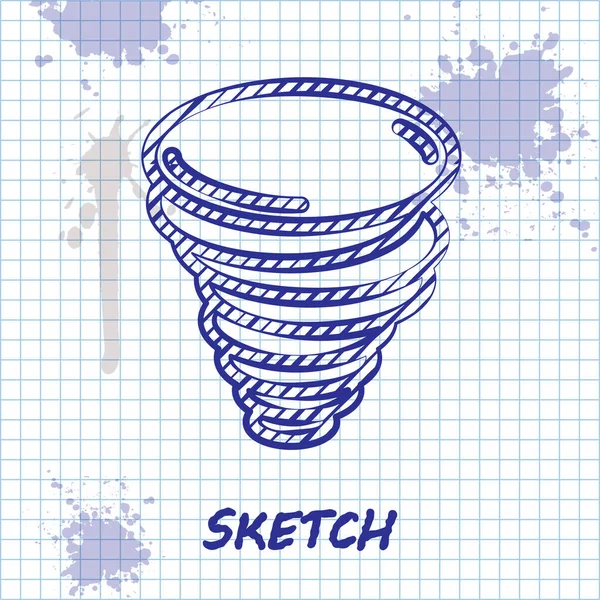 Skizze Linie Tornado-Symbol isoliert auf weißem Hintergrund. Wirbelsturm, Wirbelsturm, Sturmtrichter, Hurrikan oder Wettersymbol. Vektorillustration — Stockvektor