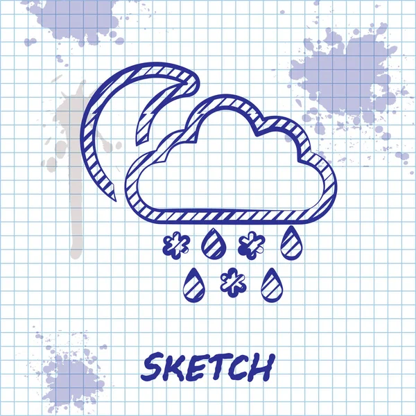Σκίτσο γραμμή σύννεφο με το χιόνι και το εικονίδιο βροχής απομονώνονται σε λευκό φόντο. Εικονίδιο καιρού. Απεικόνιση διανυσματικών φορέων — Διανυσματικό Αρχείο