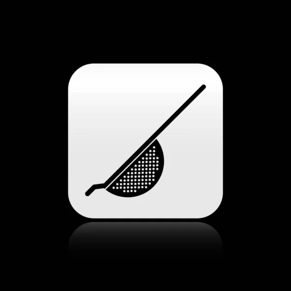 Fekete Konyha színező ikon elszigetelt fekete háttérrel. Főzőeszköz. Evőeszköz jel. Ezüst négyzet gomb. Vektorillusztráció — Stock Vector