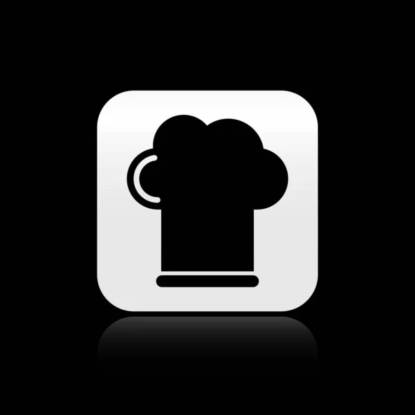 검은 배경에 검은 요리사 모자 아이콘 분리되어 있습니다. 요리의 상징. 요리 모자. 은색 네모 단추. 벡터 일러스트 — 스톡 벡터
