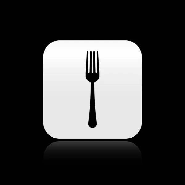 Ikona Black Fork izolovaná na černém pozadí. Symbol příboru. Stříbrný knoflík. Vektorová ilustrace — Stockový vektor