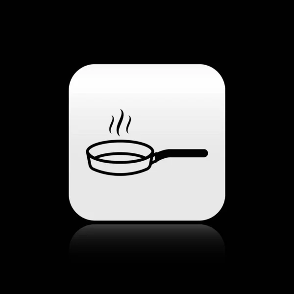 Μαύρο εικονίδιο τηγανιού απομονωμένο σε μαύρο φόντο. Τηγανίστε ή ψήστε. Ασημένιο τετράγωνο κουμπί. Εικονογράφηση διανύσματος — Διανυσματικό Αρχείο