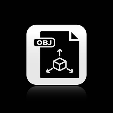 Siyah Obj dosya belgesi. Siyah arka planda yalıtılmış obj düğme simgesini indirin. Obj dosya sembolü. Gümüş kare düğme. Vektör İllüstrasyonu