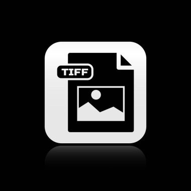 Siyah Tiff dosya belgesi. Siyah arka planda yalıtılmış tiff düğme simgesini indirin. Tiff dosya sembolü. Gümüş kare düğme. Vektör İllüstrasyonu