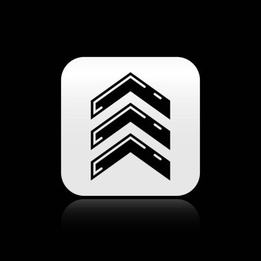 Siyah askeri rütbe simgesi siyah arkaplanda izole edildi. Askeri rozet işareti. Gümüş kare düğme. Vektör İllüstrasyonu