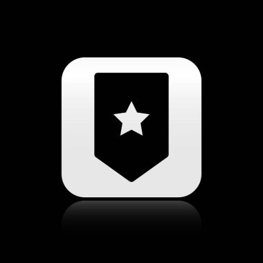 Siyah arkaplanda siyah sembol izole edildi. Askeri rozet işareti. Gümüş kare düğme. Vektör İllüstrasyonu