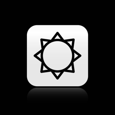 Siyah arka planda yalıtılmış Siyah Güneş simgesi. Gümüş kare düğme. Vektör İllüstrasyonu