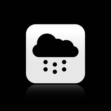 Siyah arkaplanda kar ikonu olan kara bulut. Kar taneli bulut. Tek hava ikonu. Kar tabelası. Gümüş kare düğme. Vektör İllüstrasyonu