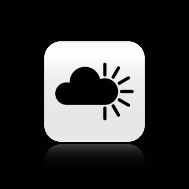 Siyah arkaplanda kara bulutlu simge izole edildi. Gümüş kare düğme. Vektör İllüstrasyonu