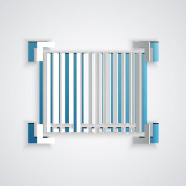 Kağıt kesiği Barkod simgesi gri arkaplanda izole edildi. Kağıt sanatı tarzı. Vektör İllüstrasyonu